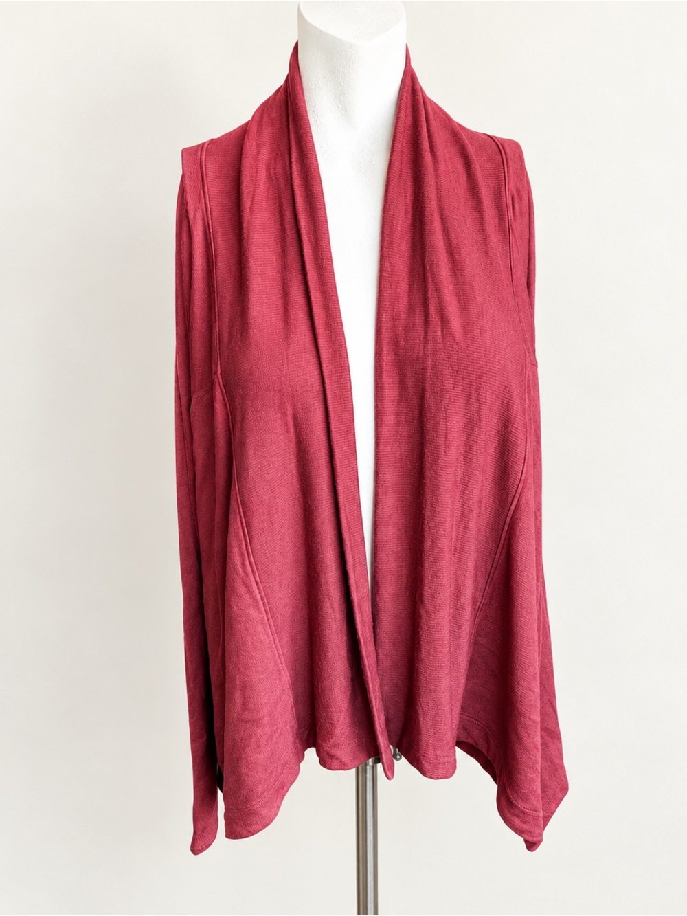 Athleta Open Front Cardigan M Berry Draped Knit Travel Yoga Athleisure
